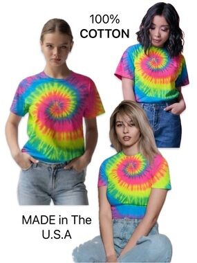Rainbow Tie Dye Spiral T-Shirt Cotton Made in USA Short Sleeve Small NWOT